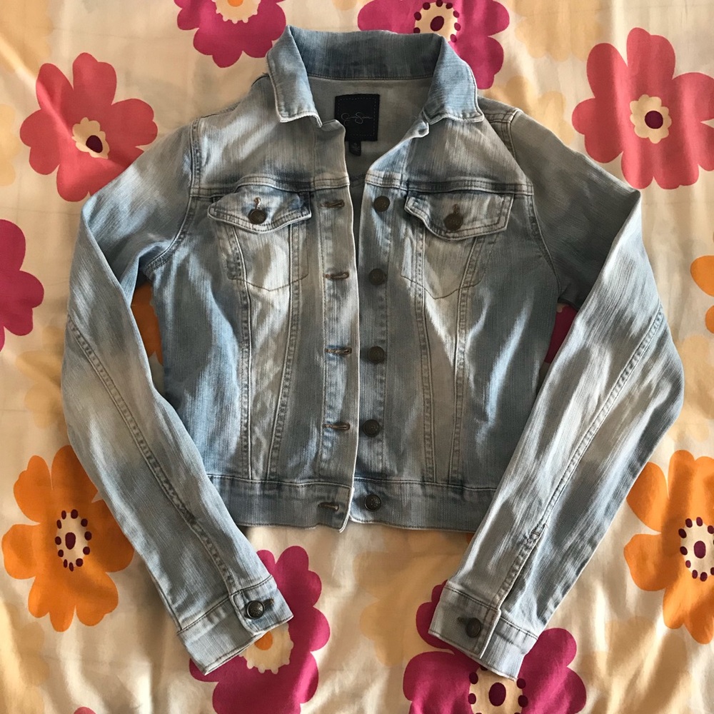 Jessica Simpson blue pixie crop denim jean jacket - Picture 6 of 8